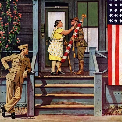 Marmont Hill Two Generations Of Vets By Stevan Dohanos Painting Print On Wrapped Canvas In Blue;brown;red;yellow