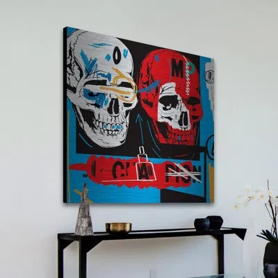 Marmont Hill 'two Skulls Ii' Print On Metal In Blue;black;red