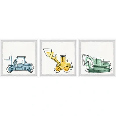 Marmont Hill Useful Machines 3-piece Set Framed Print In Blue