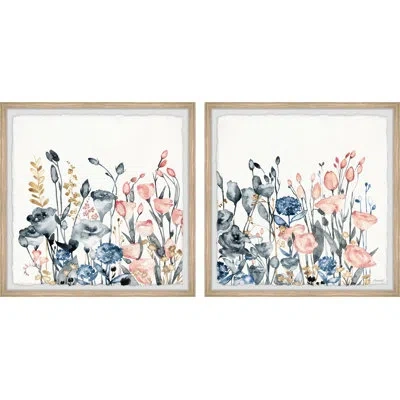 Marmont Hill Vibrant Flower Fields By  - 2 Piece Picture Frame Painting Set In Gray;yellow;pink