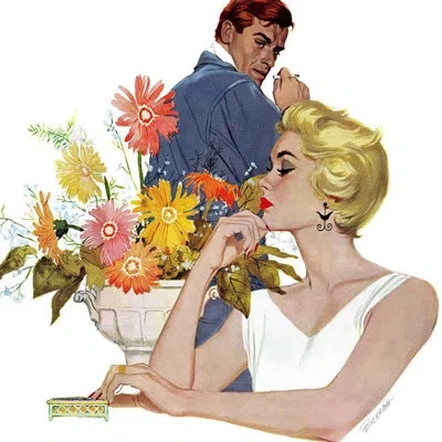 Marmont Hill Vintage Fashion Anniversary Quarrel By Lynn Buckham Painting Print On Wrapped Canvas In Blue;yellow;orange
