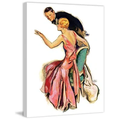 Marmont Hill Vintage Fashion Engaged Couple Print On Wrapped Canvas In Black;brown;green;yellow;pink