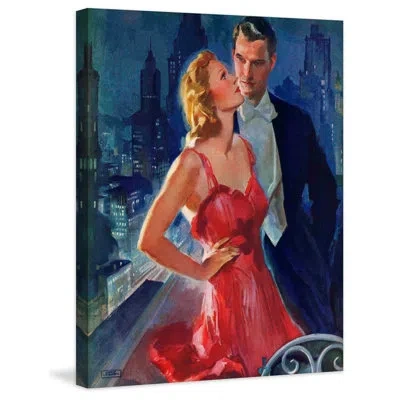 Marmont Hill Vintage Fashion Formal Couple On Balcony Print On Wrapped Canvas In Blue;white;yellow;pink