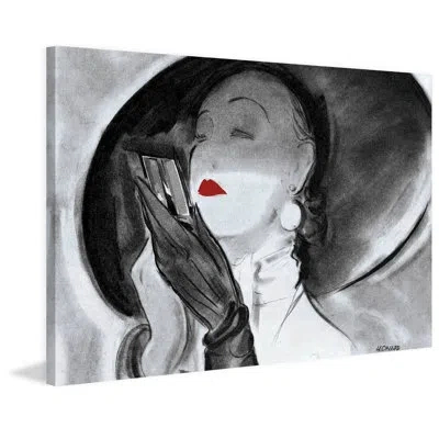 Marmont Hill Vintage Fashion Hat Lady 1 Print On Wrapped Canvas In Black;red
