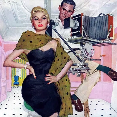 Marmont Hill Vintage Fashion Model Wife By Joe De Mers Painting Print On Wrapped Canvas In Blue;brown;gray;yellow;pink