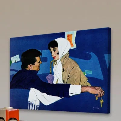 Marmont Hill Vintage Fashion Stand In Girl Print On Wrapped Canvas In Blue;black;beige