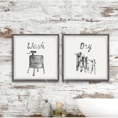 Marmont Hill Wash And Dry By  - 2 Piece Picture Frame Drawing Print Set In Gray