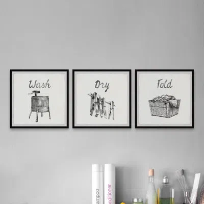 Marmont Hill Wash Dry And Fold Picture Frame Drawing Print Set In Black;gray