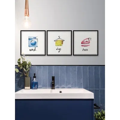 Marmont Hill Wash, Dry And Iron Triptych In Blue;black;white;yellow;pink
