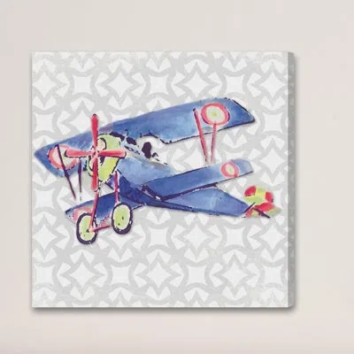 Marmont Hill "watercolor Biplane" By Reesa Qualia Print On Wrapped Canvas In Blue;gray