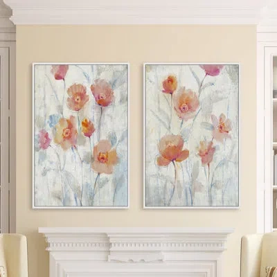 Marmont Hill Watercolor Blooms Diptych In White;orange