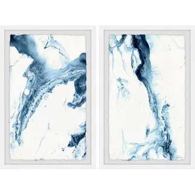 Marmont Hill Watery By  - 2 Piece Single Picture Frame Print Set In Blue;white