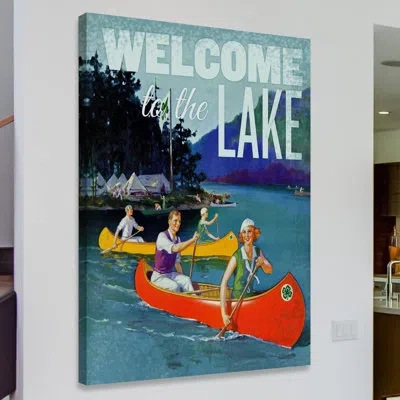 Marmont Hill 'welcome Canoes' Painting Print On Wrapped Canvas In Blue;white;green;red