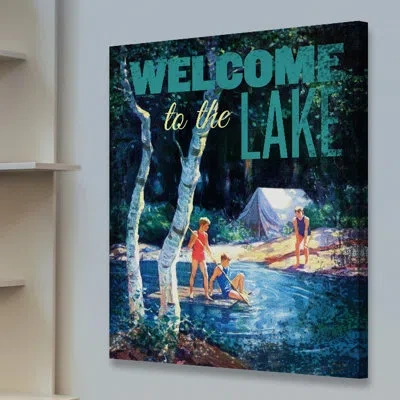 Marmont Hill 'welcome To Lake' Painting Print On Wrapped Canvas In Blue;green;gray