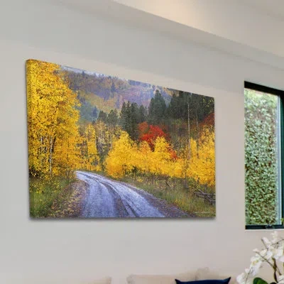 Marmont Hill 'wet Road Peak Of Autumn' By Chris Vest Painting Print On Wrapped Canvas In Green;red;yellow