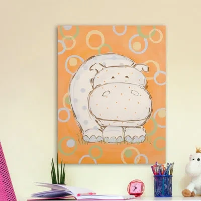 Marmont Hill "whimsy Hippo" By Reesa Qualia Print On Wrapped Canvas In Blue;orange