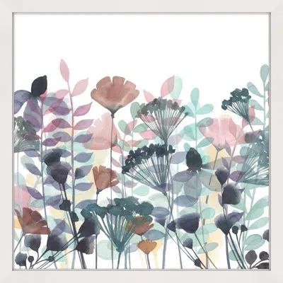 Marmont Hill "winsome Flora Ii" Framed Print In Blue;gray;pink