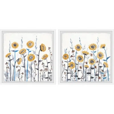 Marmont Hill Yellow Spring Flowers By  - 2 Piece Picture Frame Painting Set In Blue;gray;yellow