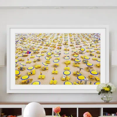 Marmont Hill 'yellow Umbrellas' Framed Painting Print In Beige;pink