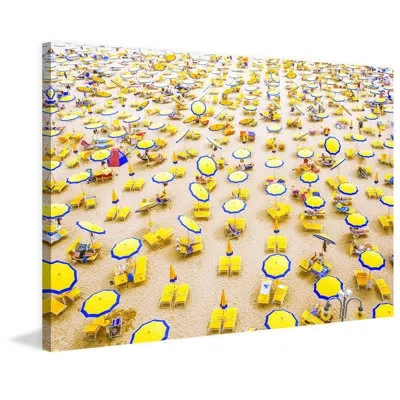 Marmont Hill Yellow Umbrellas - Wrapped Canvas Print In Blue;brown;yellow