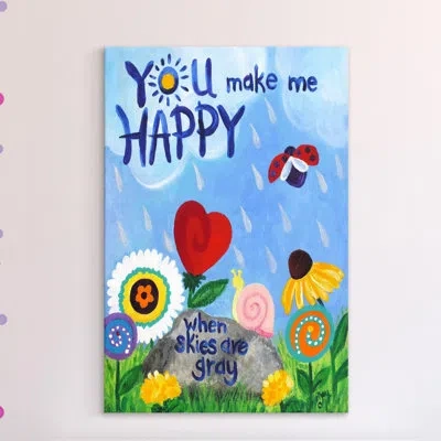 Marmont Hill 'you Make Me Happy' Print On Wrapped Canvas In Blue;red;yellow