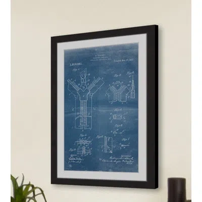 Marmont Hill 'zipper 1917 Blueprint' By Steve King Framed Painting Print In Blue;white