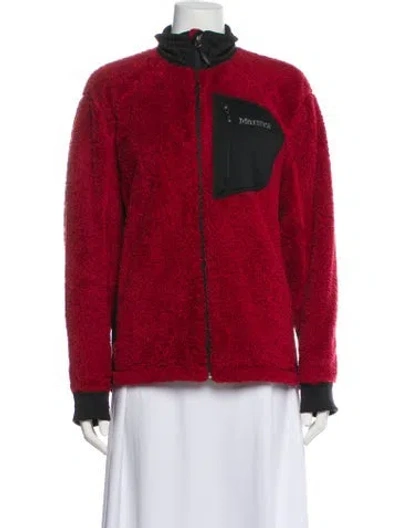 Pre-owned Marmot Colorblock Pattern Faux Fur Jacket In Red