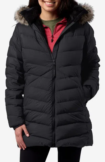 Marmot Emberous Water Repellent 700 Fill Power Down Coat With Faux Fur Trim In Black