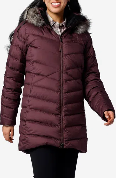 Marmot Emberous Water Repellent 700 Fill Power Down Coat With Faux Fur Trim In Burgundy