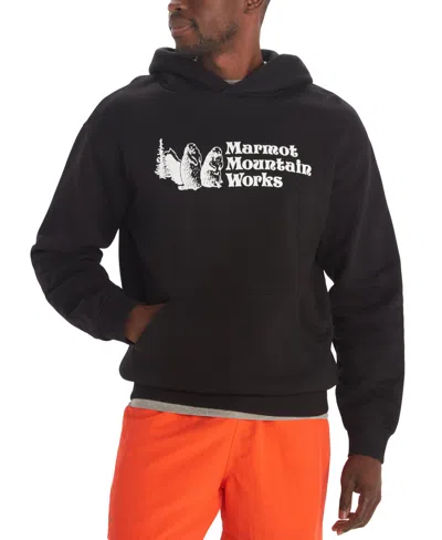 Marmot Men's Mmw Logo Fleece Pullover Hoodie Sweatshirt In Black