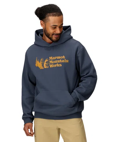 Marmot Men's Mmw Logo Fleece Pullover Hoodie Sweatshirt In Blue
