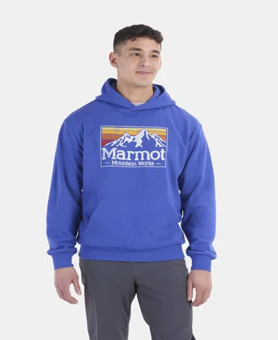 Marmot Men's Mountain Works Logo-print Fleece Hoodie In Trail Blue