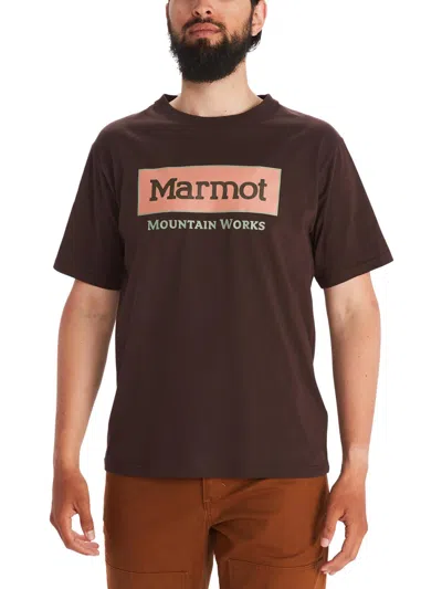 Marmot Mens Logo Cotton Graphic T-shirt In Brown