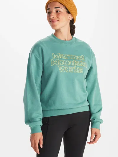 Marmot Mountain Works Boxy Sweatshirt Womens Blue Agave Crew Neck Fts370 In Green