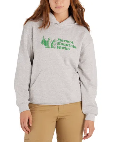 Marmot Women's Mmw Logo-print Ribbed-trim Hoodie In Light Grey