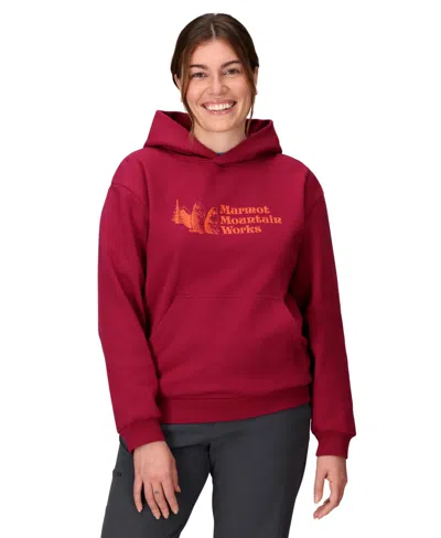 Marmot Women's Mmw Logo-print Ribbed-trim Hoodie In Red