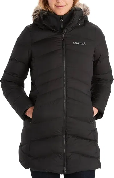 Marmot Women's Montreal Long Puffer Coat In Black In Green