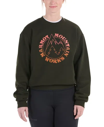 Marmot Women's Retro Mountain Boxy Crewneck Sweatshirt In Rosin Green