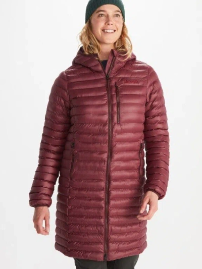 Pre-owned Marmot Women's Small Echo Featherless Hooded Jacket - Port Royal Shiny In Red