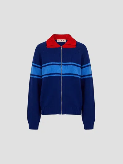 Marni 100% Cotton Crewneck Sweater In Blue