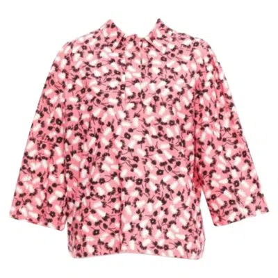 Pre-owned Marni 100% Cotton Pink Black White Feather Print Boxy Shirt It38 Xs