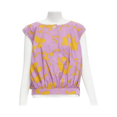 Pre-owned Marni 100% Cotton Purple Mustard Abstract Floral Overstitched Boxy Vest It38 Xs In Yellow