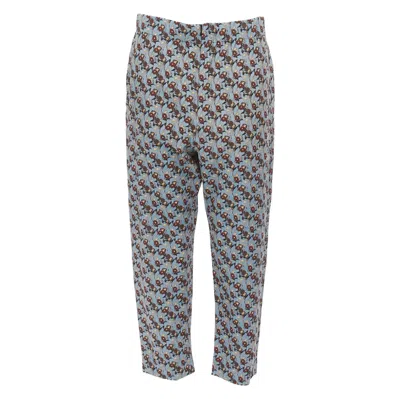 Pre-owned Marni 100% Silk Blue Burgundy Floral Drop Crotch Casual Cropped Pants It40 S In Red