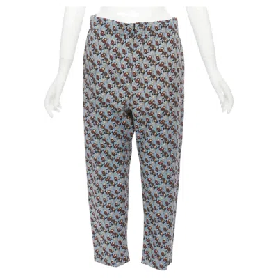 Pre-owned Marni 100% Silk Blue Burgundy Floral Drop Crotch Casual Cropped Pants It40 S In Red
