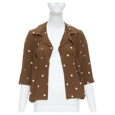 Pre-owned Marni 100% Silk Brown Grey Polka Dot Print Relaxed Blazer It36 Xxs In Gray
