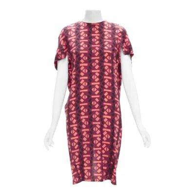 Pre-owned Marni 100% Silk Burgundy Pink Geometric Print Cap Sleeves Dress It36 Xs In Red