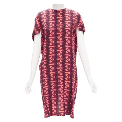 Pre-owned Marni 100% Silk Burgundy Pink Geometric Print Cap Sleeves Dress It36 Xs In Red