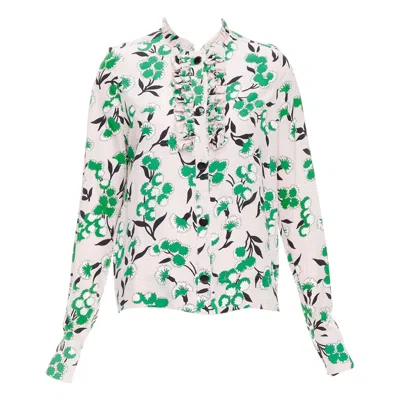 Pre-owned Marni 100% Silk Pink Green Floral Print Ruffle Front Blouse Top It40 S