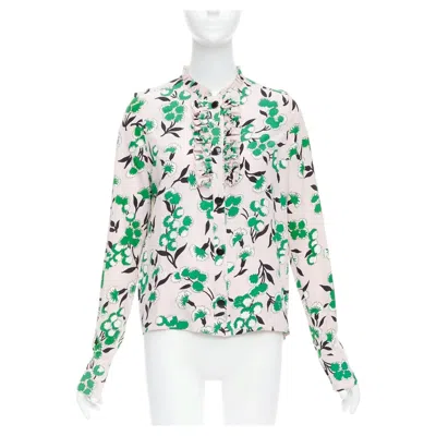 Pre-owned Marni 100% Silk Pink Green Floral Print Ruffle Front Blouse Top It40 S