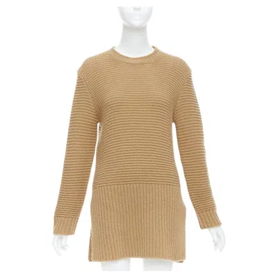 Pre-owned Marni 100% Virgin Wool Brown Contrasting Ribbed Knit Slit Side Sweater It38 Xs